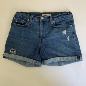 Levis Shorts Women 28 Blue Mid Length Distressed Cuffed Denim Jorts Summer Boho